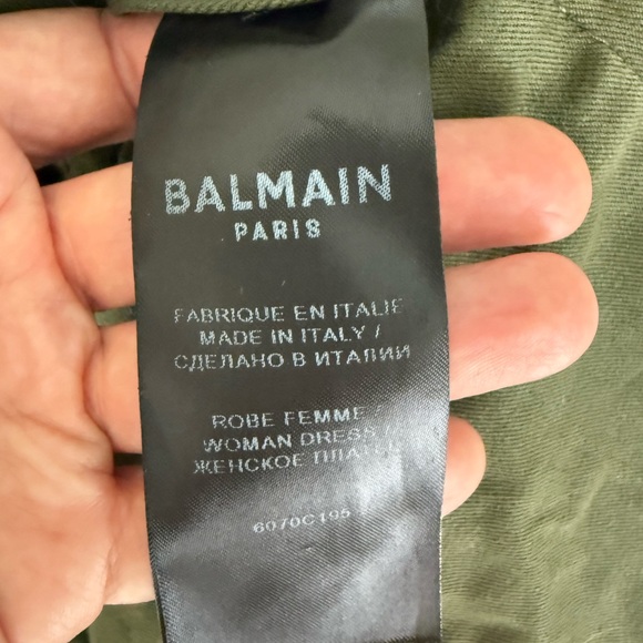 Balmain authentic military green halter mini dress with gold accents. Size Fr 36 - Picture 8 of 12